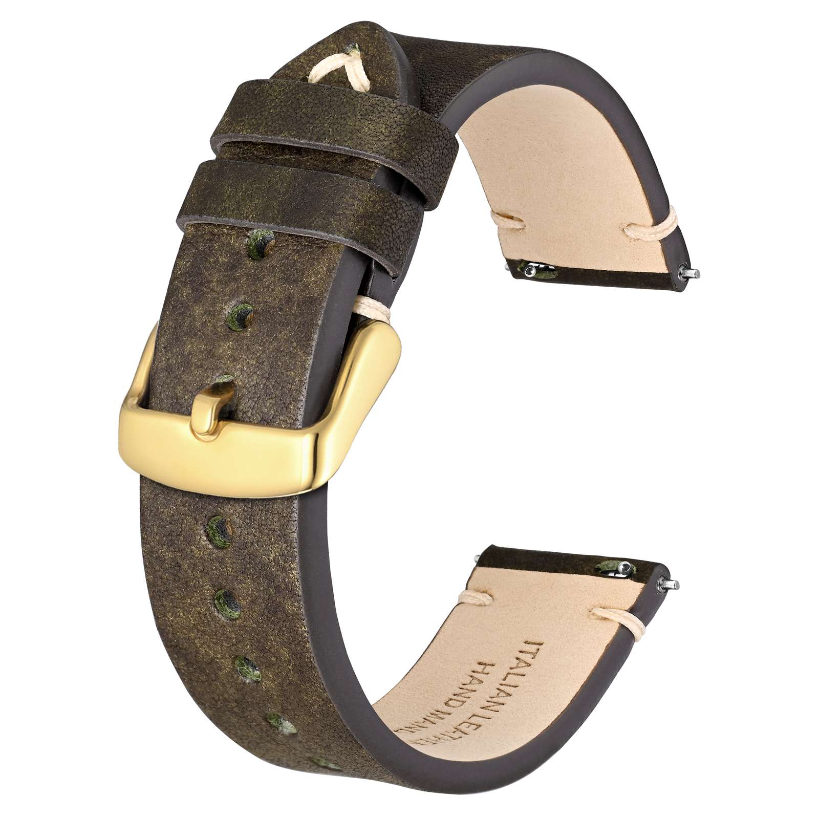 Bisonstrap italiensk lærreim 20mm klokkereim 18mm klokkereim herreklokkereim hurtigutløser: Svart grønn / 18mm