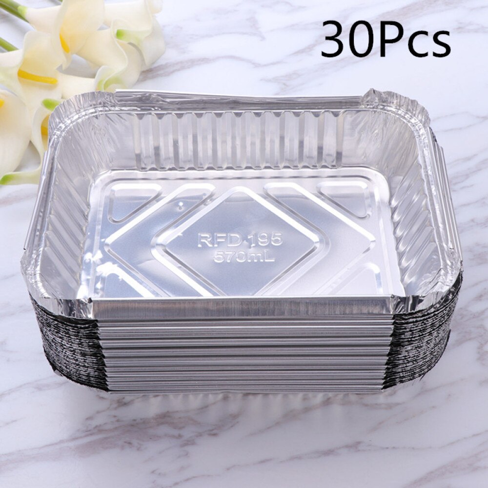 30pcs 570ml Disposable BBQ Drip Pan Tray Aluminum Foil Tin Liners for Grease Catch Pans Replacement Liner Trays Without Cover