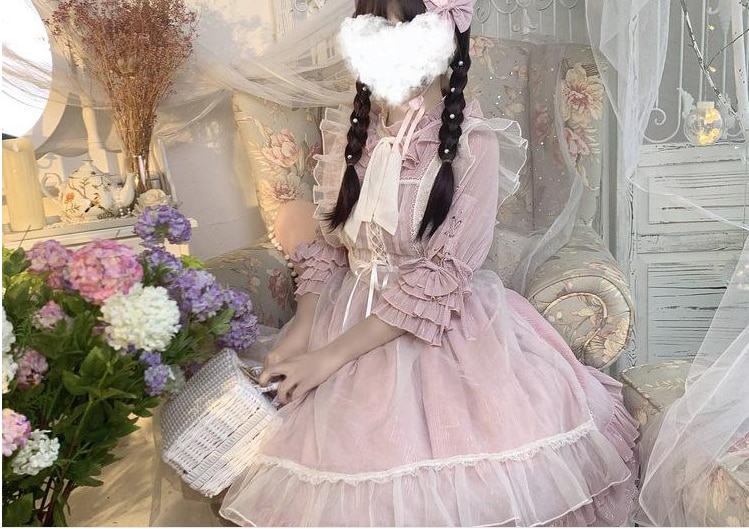 Vestido pirita rosa vintage feminino, renda laço laço vestido vitoriano kawaii menina gótico pirita op palace doce princesa vestido loli cos