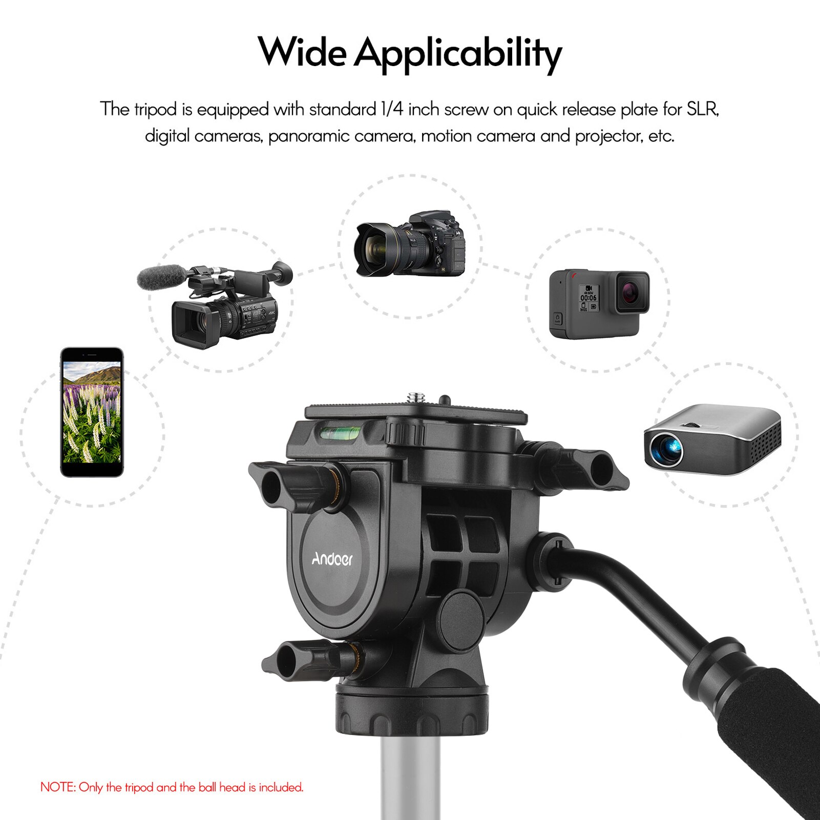 Fluido Idraulico Testa A Sfera Fotografia Panoramica con la Maniglia per 1/4 pollici Vite Videocamera Portatile Della Macchina Fotografica e 3/8 pollici Monopiede Treppiede