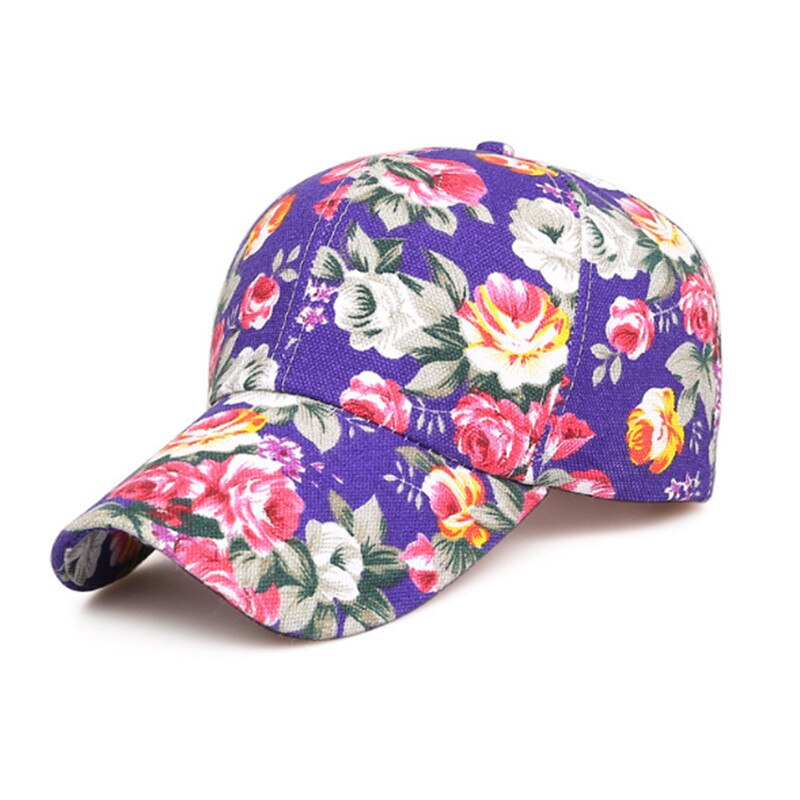 Boné ajustável com estampagem de flores para mulheres, chapéu de sol selvagem casual para meninas, snapback respirável, malha ajustável, simples e multicolorido, verão 2021: ROXO