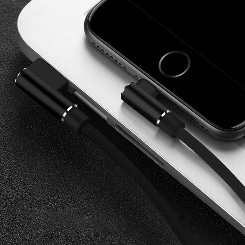 1m 2m 3m Fast USB Charger Cable For iPhone X XR Xs 11 Pro Max 6 6s 7 8 Plus 5s SE iPad Mobile Phone 90 Degree Charging Data Cord: Black / 3m