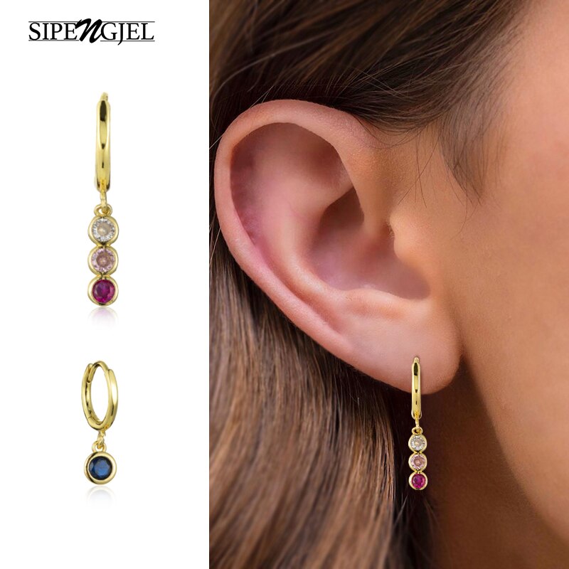 Sipengjel Regenboog Zirkoon Hanger Kleine Hoepel Oorbellen Gothic Zoete Asymmetrie Dangle Oorbellen Voor Vrouwen Sieraden Party