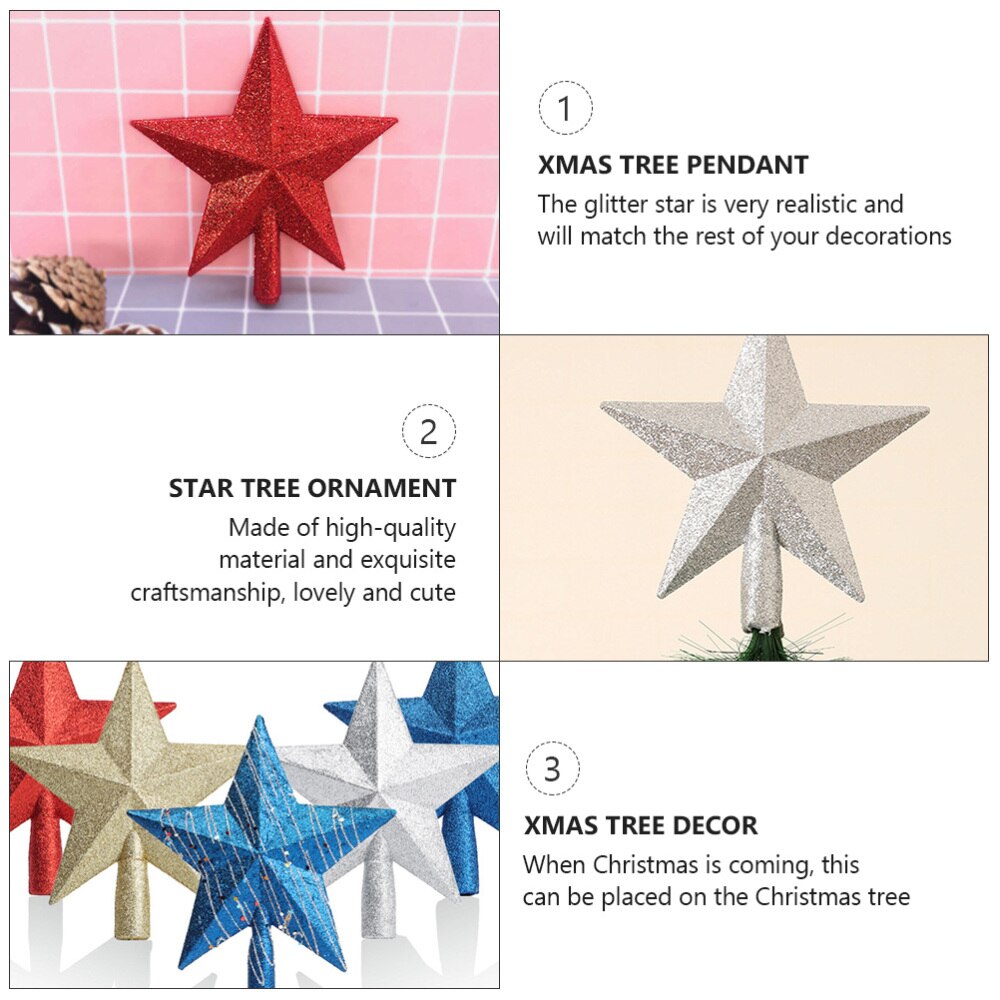 5pcs Christmas DIY Tree Top Toppers Tree Glitter Star Pendants (Random Color)