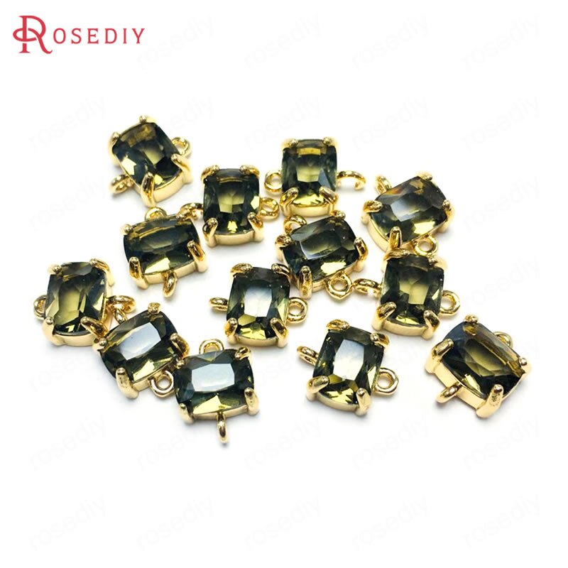 (38230)6PCS 8x10MM 24K Champagne Gold Color Brass and Glass 2 Holes Rectangle Connect Charms Pendants Diy Findings Accessories: Coffee