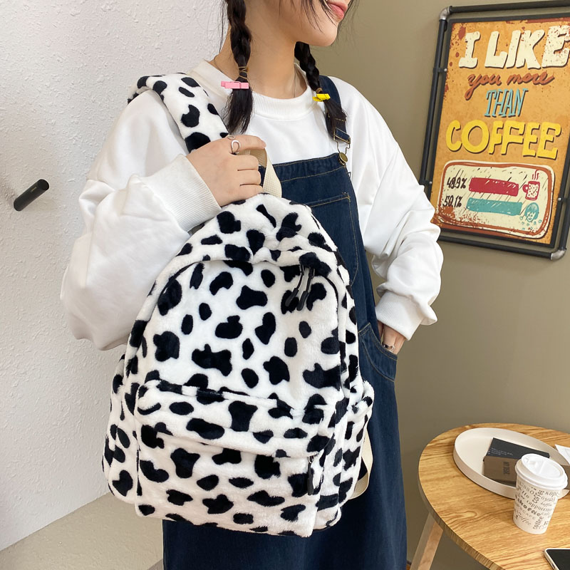 Zaino in peluche invernale borsa da scuola per studenti di qualità mucca modello moda nuova tendenza borsa a tracolla zaino per Designer di marca teenager