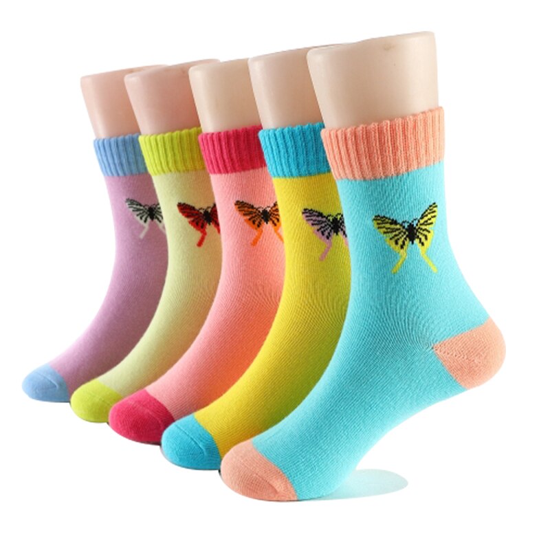 Spring Autumn Girls Socks Butterfly Cotton Candy Colors Socks For Girls 1- 16 Year Kids Socks 5 pairs/lot: 9-12 year
