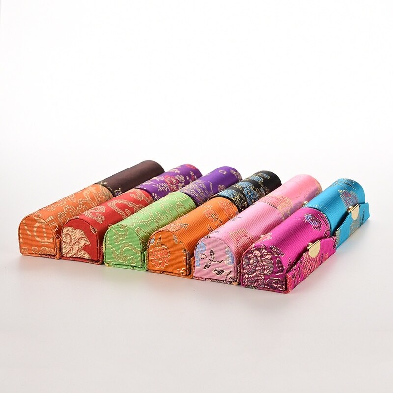 Leppestift etui retro brodert holder blomst med speil smykker emballasje boks tilfeldig farge: 1pc tilfeldige