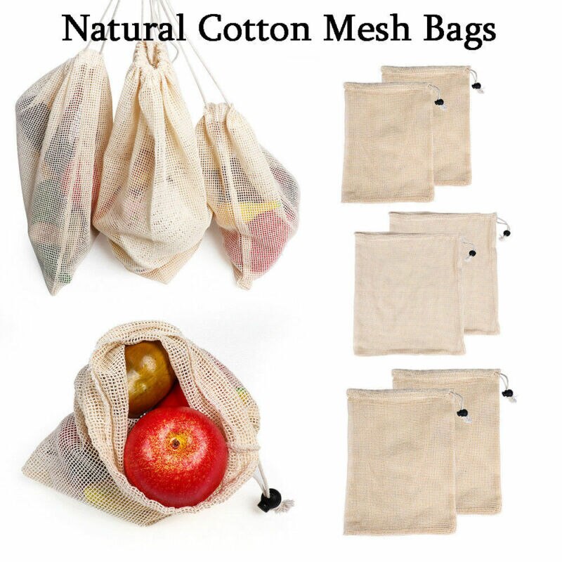 Drawstring Shopping Bags Cotton Mesh Grocery Bag Reusable Storage Packing Vegetables Fruits Storage Bags S/M/L