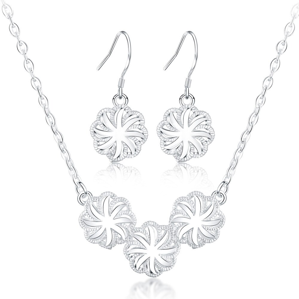 925 Sterling Zilveren Sieraden Sets Voor Vrouwen Mooie Bloemen Ketting Oorbellen Mode Bruiloft Bruids Sieraden