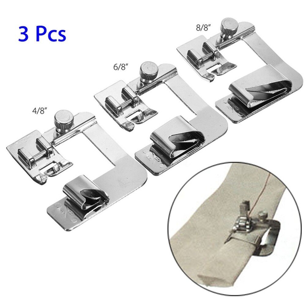 3Pcs Wide Hem Hemmer Adjustable Rolled Foot Set For Low Shank Domestic Sewing Machine Home Snap On Presser Feet Kit