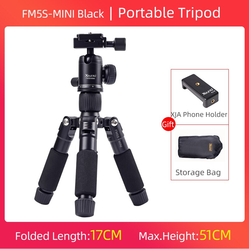 XILETU FM5S Portable Tripode Lightweight Travel Stand Tabletop Video Mini Tripod with 360 Degree Ball Head Tripod For Camera: green