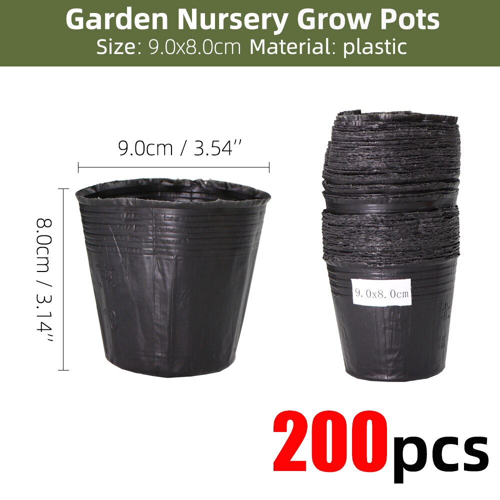 20-300PCS 15 Sizes of Plastic Grow Nursery Pot Home Garden Planting Bags for Vegetable Flowers Plant Container Starting Box: E-200PCS
