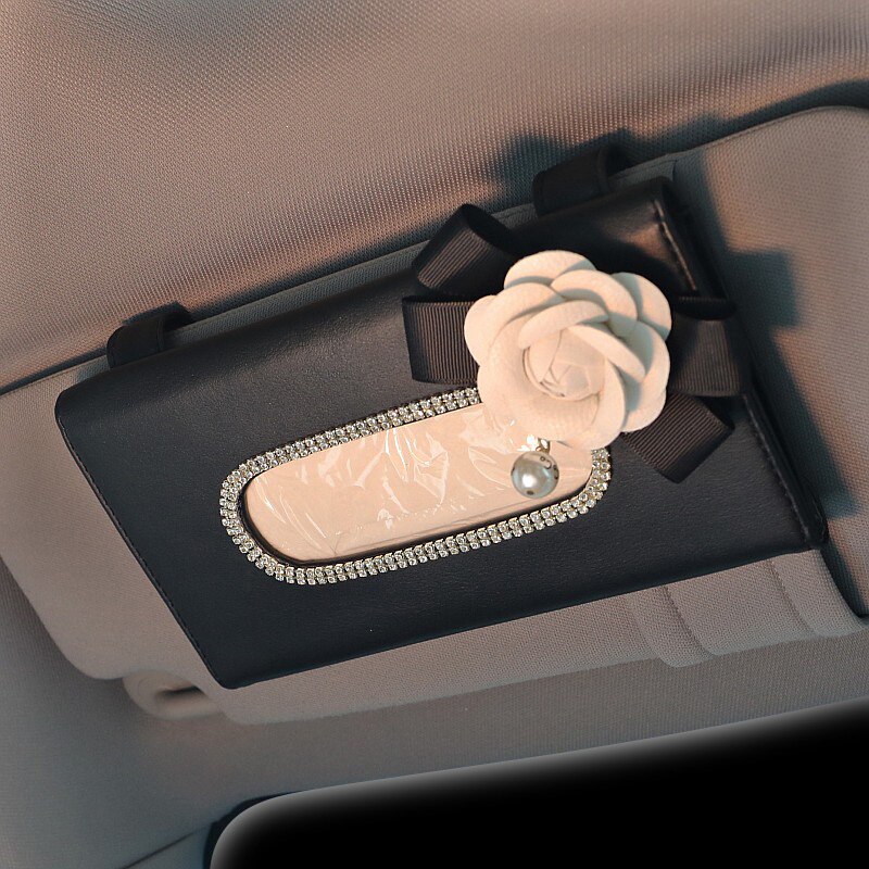 Leuke Bloem Crystal Tissue Doos Papier Houder Voor Auto Zonneklep Leather Opknoping Auto Zonneklep Tissue Gevallen Auto Accessoires