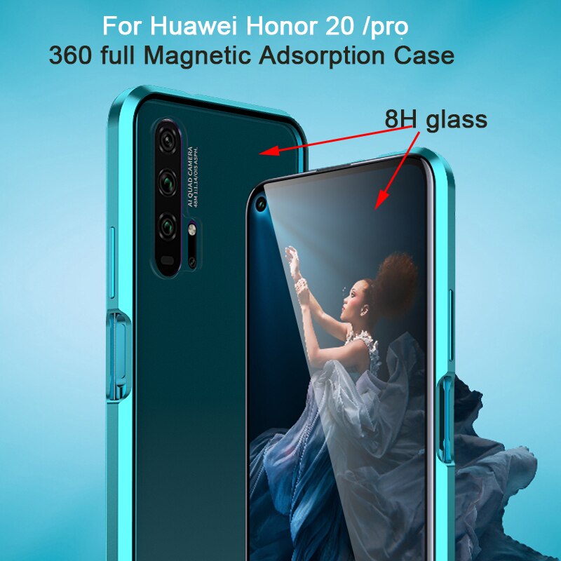 Magnetic Adsorption 360 full Case For Huawei Honor 20 Pro Tempered Glass The front Back Cover For honor 20 Cases Metal Bumper