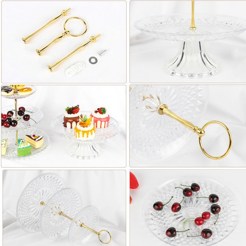 Europäischen Kuchen Stehen Obst Snack Ablage Platten 3-schicht Kunststoff Platte Hochzeit Party Lagerung Tabletts dekore