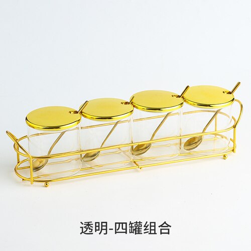 Transparent Glass Seasoning Jar with Golden Lid Household Salt Sugar Chili Jar Sealed Jam Jar Kitchen Storage Container: D