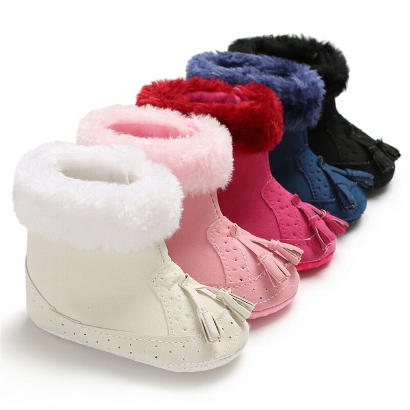 Enfant en bas âge bébé fille chaussures chaudes berceau souple semelle souple chaussures en cuir glands bottes -né enfant bébé hiver bottes de neige