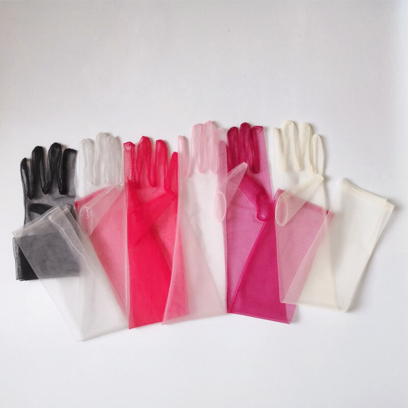 Gants en Tulle Transparent pour femmes, longs et fins pour dames, mitaines à doigt complet, élégants, accessoires de mariage