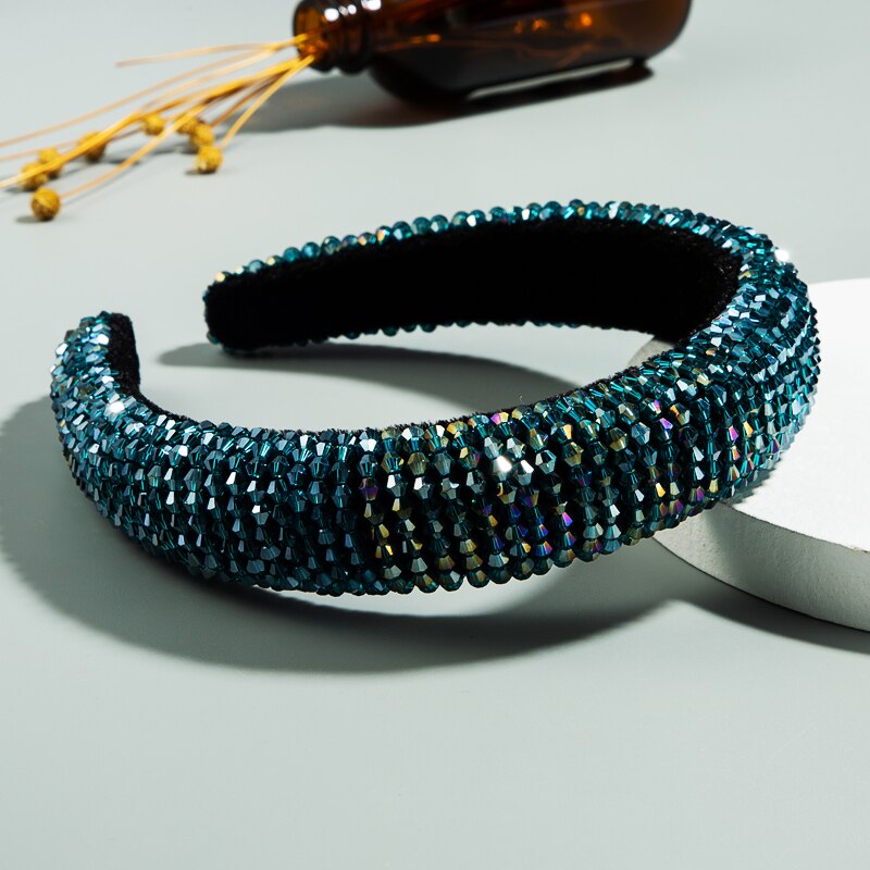 Delicate Glanzende Kleurrijke Ab Kleur Crystal Hoofdband Voor Vrouw Elegante Dikke Spons Haarband Bruids Bruiloft Haaraccessoires: Blue Green