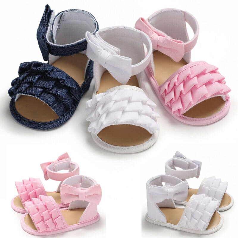 Chaussures d'été pour bébés filles 0-18M | Sandales pour bébés garçons filles, chaussures à berceau souple, mignonnes avec nœud papillon couleur bonbon, sandales à volants