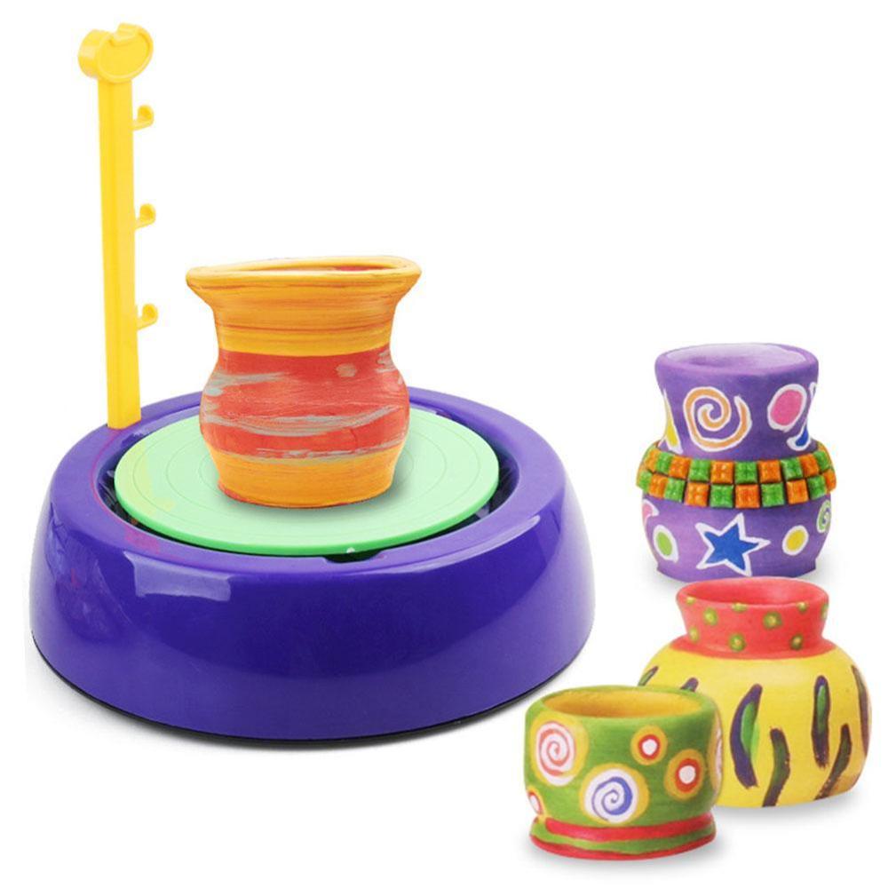 Children's Pottery Machine Student Soft Clay Making Billet Toy Set Electric Ready-to-Paint Ceramics Pottery Paint DIY Wheel J9P0