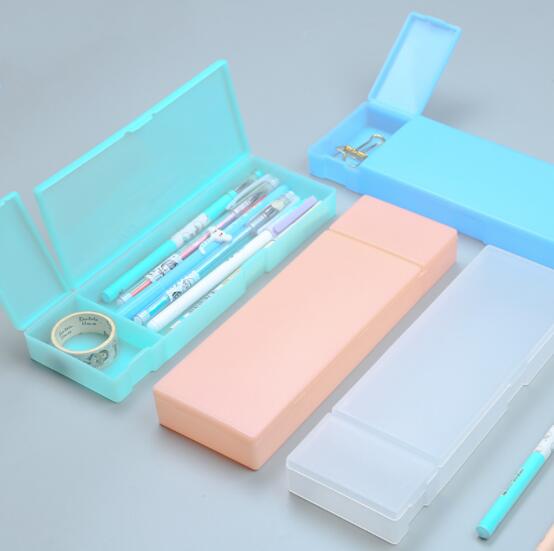 Semi-transparante PP briefpapier doos multifunctionele etui kinderen plastic etui 21*7cm