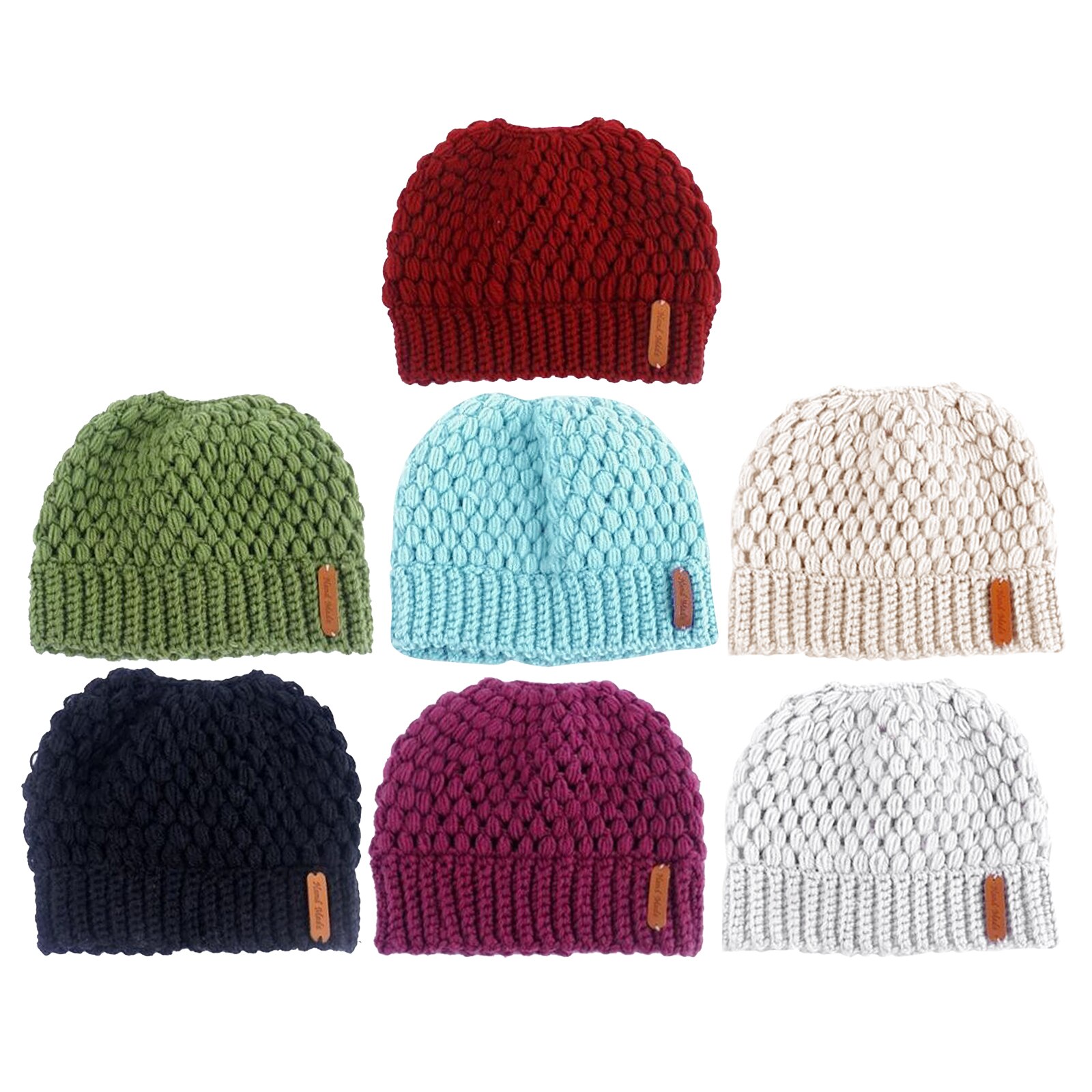 Beanie Hat Tail Stretch Cable Knit Messy High Bun Ponytail Beanie Hats Earmuff