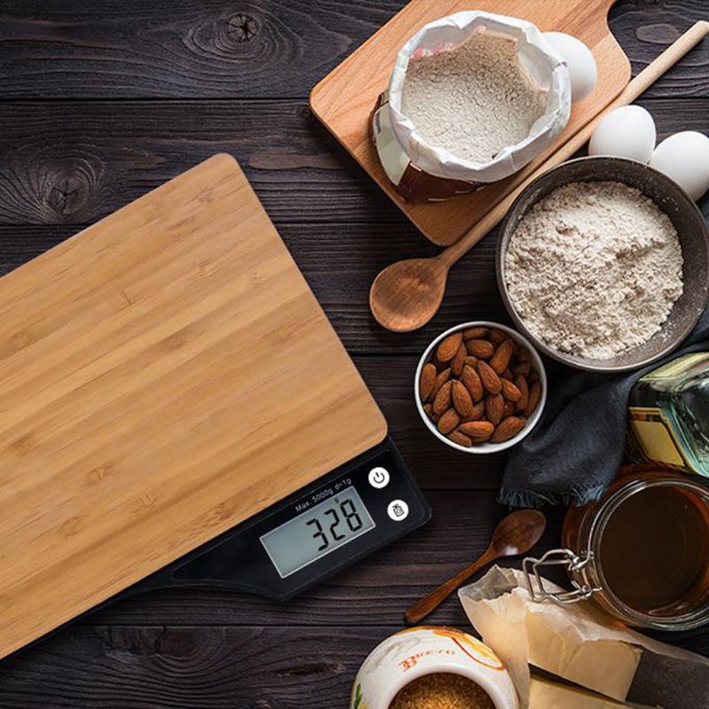 Kitchen Scale 5kg Blue Backlight Electronic Scale Jewelry Food Balance Weight Pocket Scale Portable Bamboo Panel Digital Scale