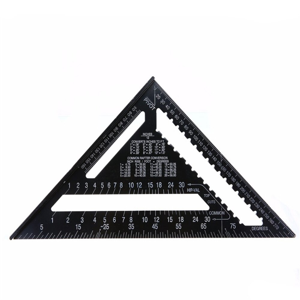 12 Inch Black Tri-square Ruler Aluminium Roofing Rafter Angle Frame for Measuring Carpenter Tools