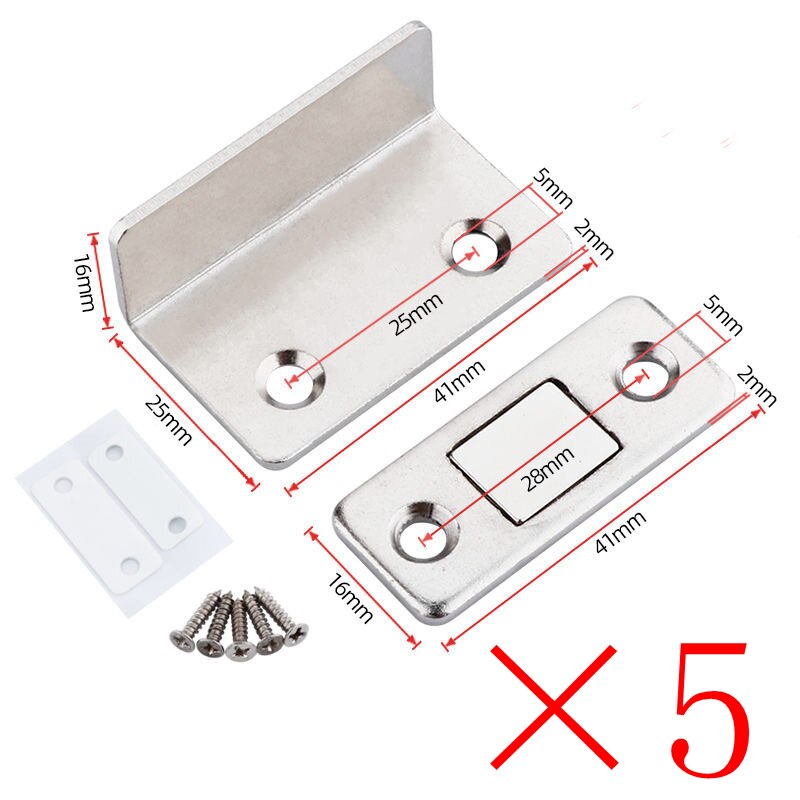 Aimant de porte coulissante de placard sans poinçon, forte aspiration magnétique: 5 set silver