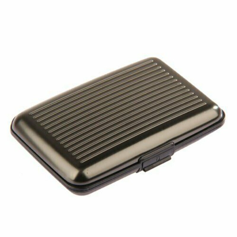 Waterdichte Zaken Id Credit Card Wallet Holder Metal Pocket Case Box: Brown-Lines