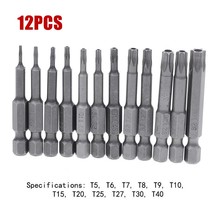 12Pcs 50mm Security Tamper Proof Screwdriver Bits Set 1/4&quot; Hex Shank Magnetic Torx Screwdriver Bit T5-T40