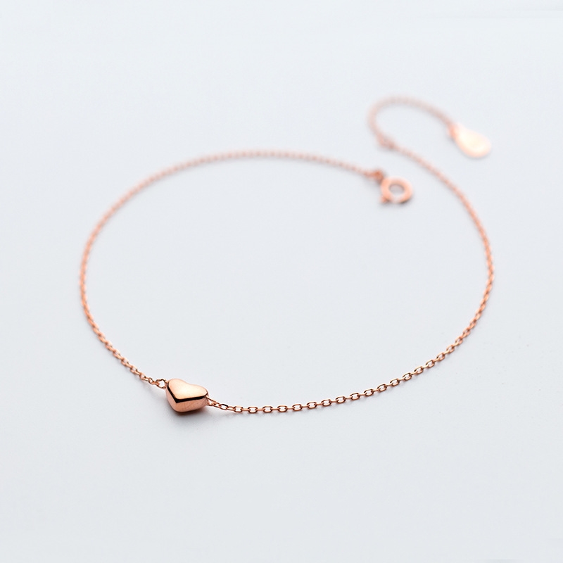 100% 925 schlichte herzketten aus sterlingsilber, roségoldfarben, für damen, hochzeitsschmuck: Default Title