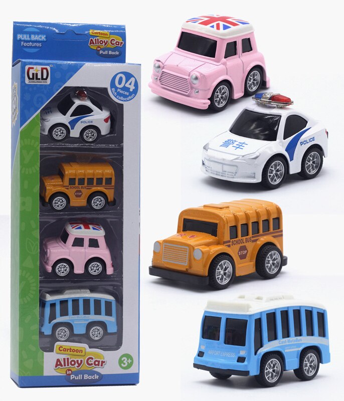 Alloy Car Q Version Pull Back Police Car Classic Car Ambulance Bus Taxi Car Model Set: A