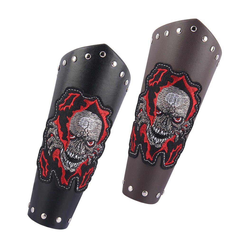 Bracciale Cosplay per motociclisti con bracciale largo in pelle con fasciatura teschio alato ricamato Steampunk per adulti