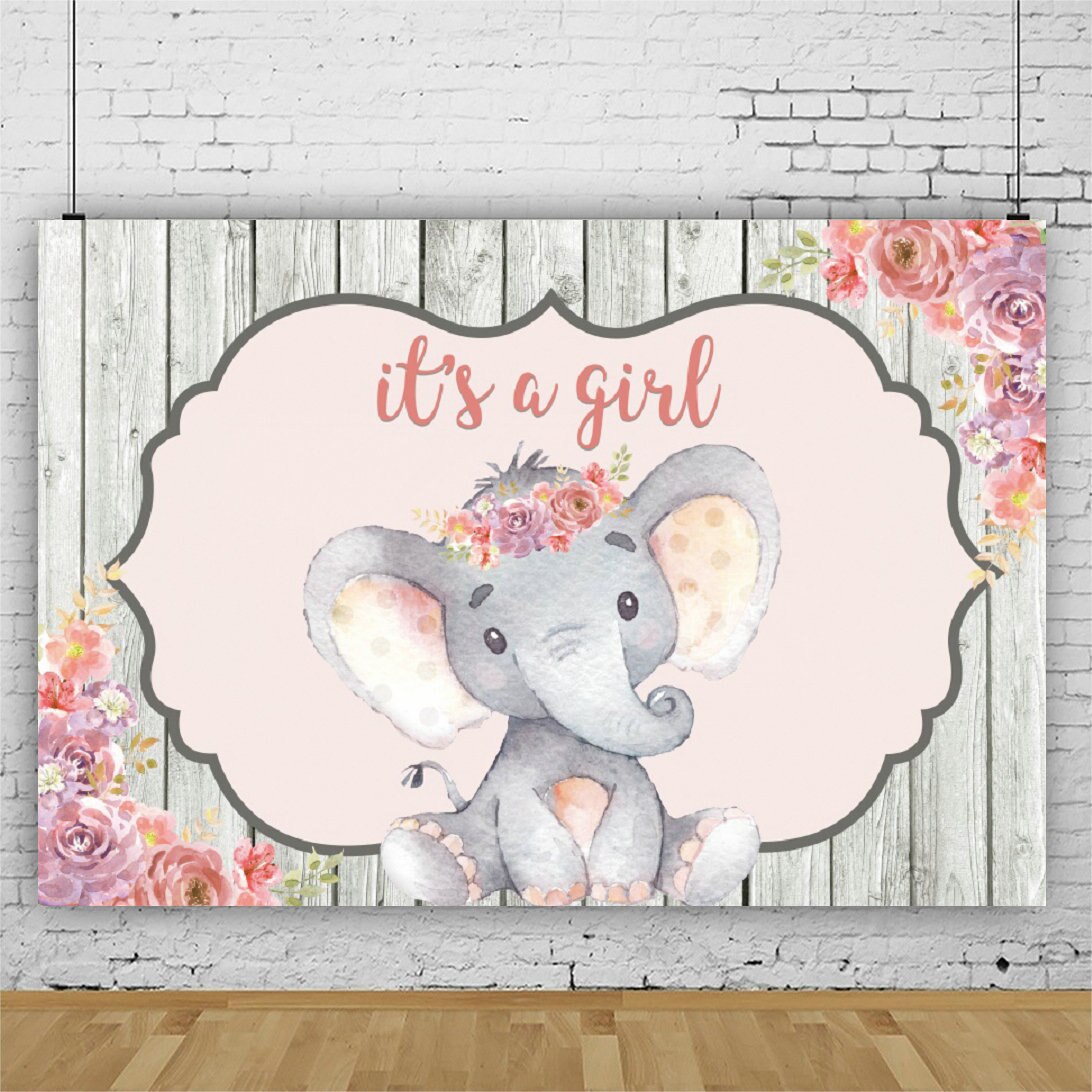 Wooden Board and Elephant Baby Shower Backdrop Photography Background Photo Booth Studio Decor: 02 / 150x100cm