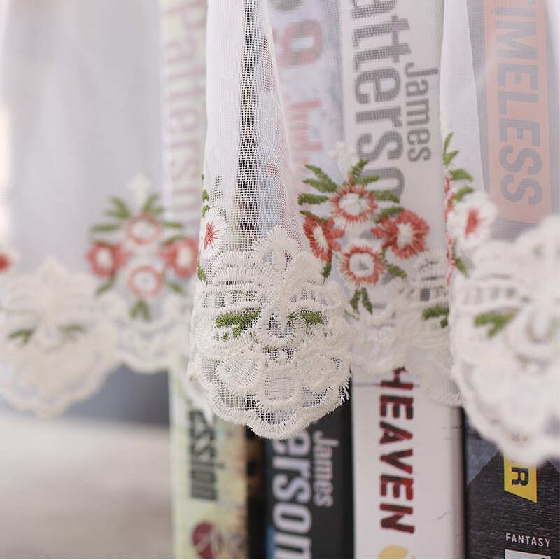 Cortina de tul blanca para cocina, cenefa Pastoral para puerta de café, embellecedor Floral, transparente, decoración de ventana