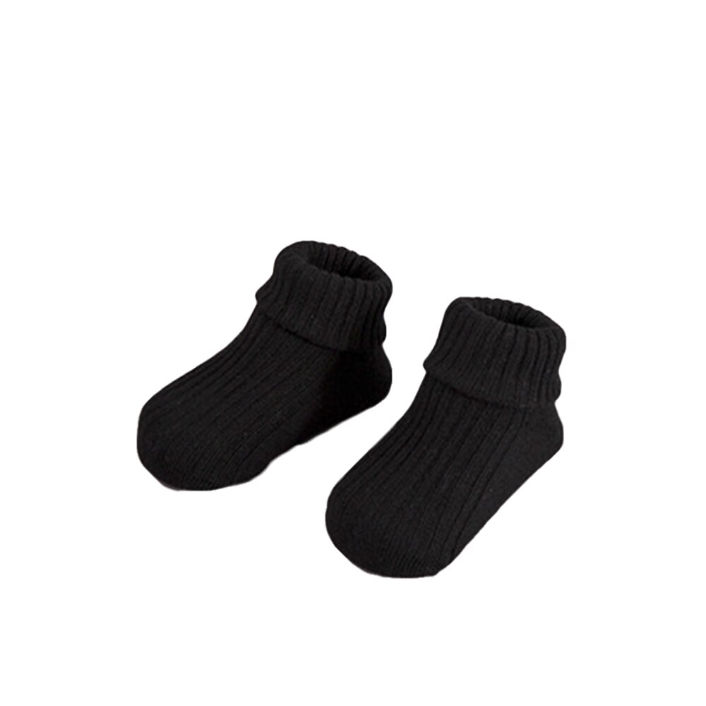 Baby Baumwolle Gestrickte Solide Weiche Socken Nicht Rutsch Niedlichen Kleinkind Jungen Mädchen Herbst Winter Warm Dicken Boden Kurze Socken 4 farben 0-3T: Black / 24M to 3T