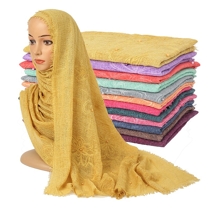 Moslem cotton and linen embroidered Pearl scarf