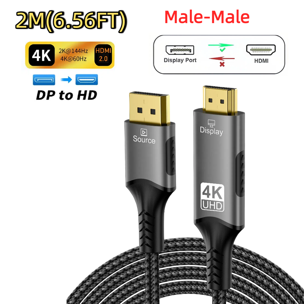 8K@60Hz DP1.4 to HDMI 2.1 Converter 4K@120Hz Ultra Speed 48Gbps Compatible Cable For Desktop Laptop PC TV Monitor Projector: Grey
