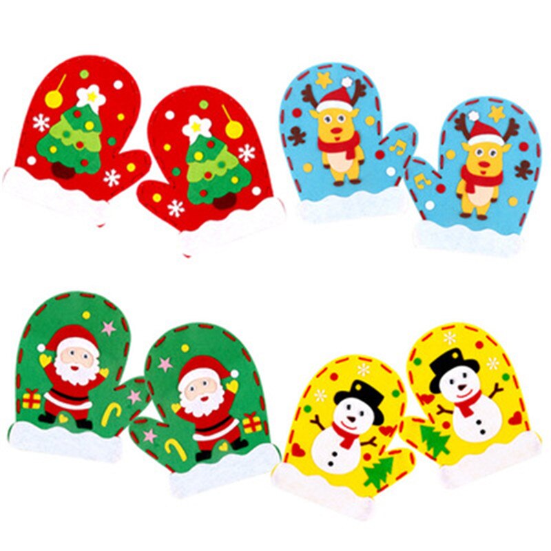 Gant de noël, non-tissé, pour enfants de noël, fait à la main, paquet de matériel pour faire soi-même, gant dessin animé, bricolage maternelle