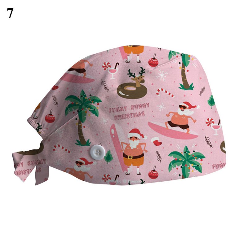 Kerstprint chirurgische muts voor dames heren verpleegstersmuts met knoop zweetabsorberende handdoek doktersmuts scrub muts gesp baotou muts