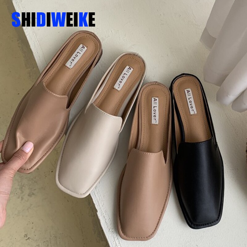 Solid sommer strand flade sandaler kvinder vintage firkantede tøfler sandaler kvinder dame sko kvinder muldyr  ab328