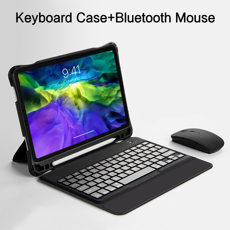 AJIUYU etui na klawiaturę do ipada Pro 11 cali 2018 Tablet bezprzewodowa oddzielna klawiatura Bluetooth air4 10.9 cala ochronna inteligentna okładka: black keyboard mouse