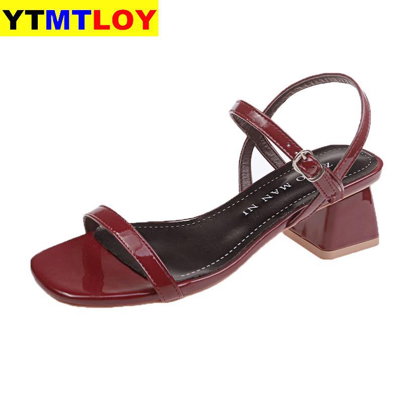 Hoge Hakken Witte Sandalen Vrouwen Zomer Touw Enkelbandje Dames Vierkante Classics Schoenen Slippers Gladiator Casual Vierkante Hak: Wine Red / 40
