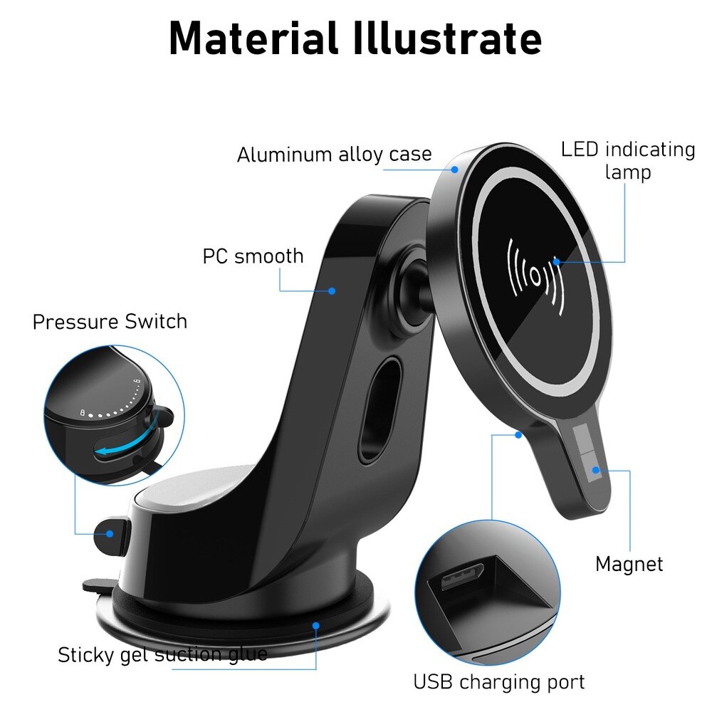 Magnetic Wireless Car Charger Mount Stand for iPhone 12 Mini 12 Pro Max For Magsafe 15W Fast Wireless Charger Car Phone Holder