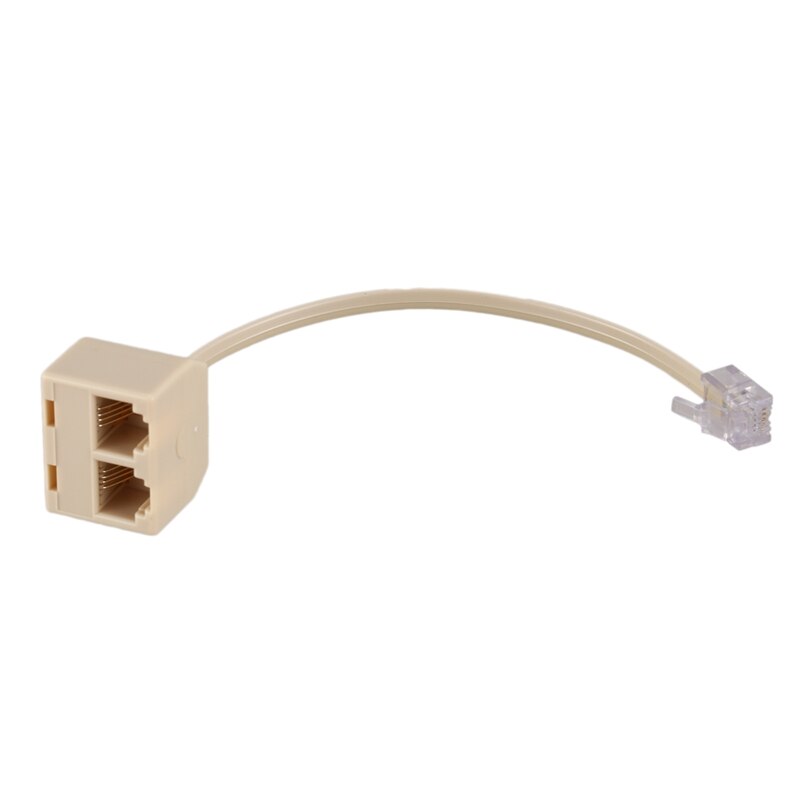 RJ11 6P4C 2 Way Outlet Telephone Jack Line Splitter Adapter Beige