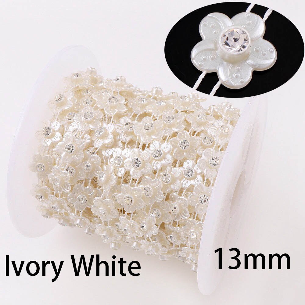 Línea de pesca con forma de flor, 1 yarda, cadena de cuentas de perlas de espalda plana Artificial para materiales de decoración para boda DIY, accesorio: 2