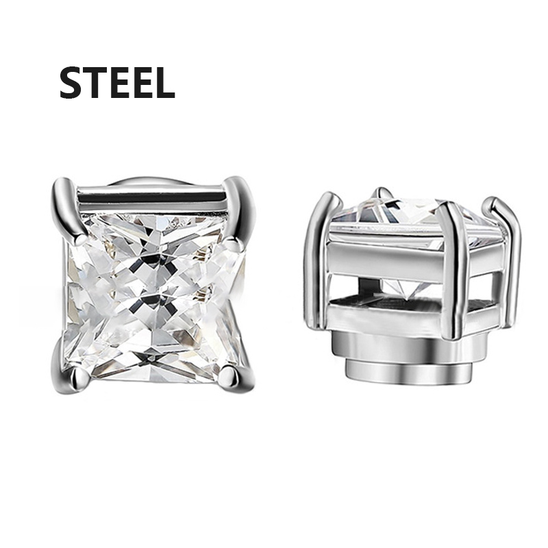 Crystal Strong Magnetic Ear Stud Clip Earrings for Men and Women Punk Round Zircon Magnet Earrings Non Piercing Jewelry: Rhodium Plated